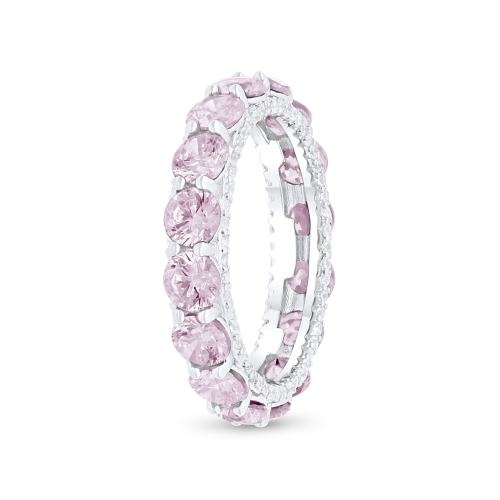 Sterling Silver 925 Ring Rhodium Plated Embedded With Pink Zircon And White Zircon