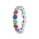 Sterling Silver 925 Ring Rhodium Plated Embedded With Emerald Zircon And Ruby Corundum And Sapphire Corundum And White Zircon