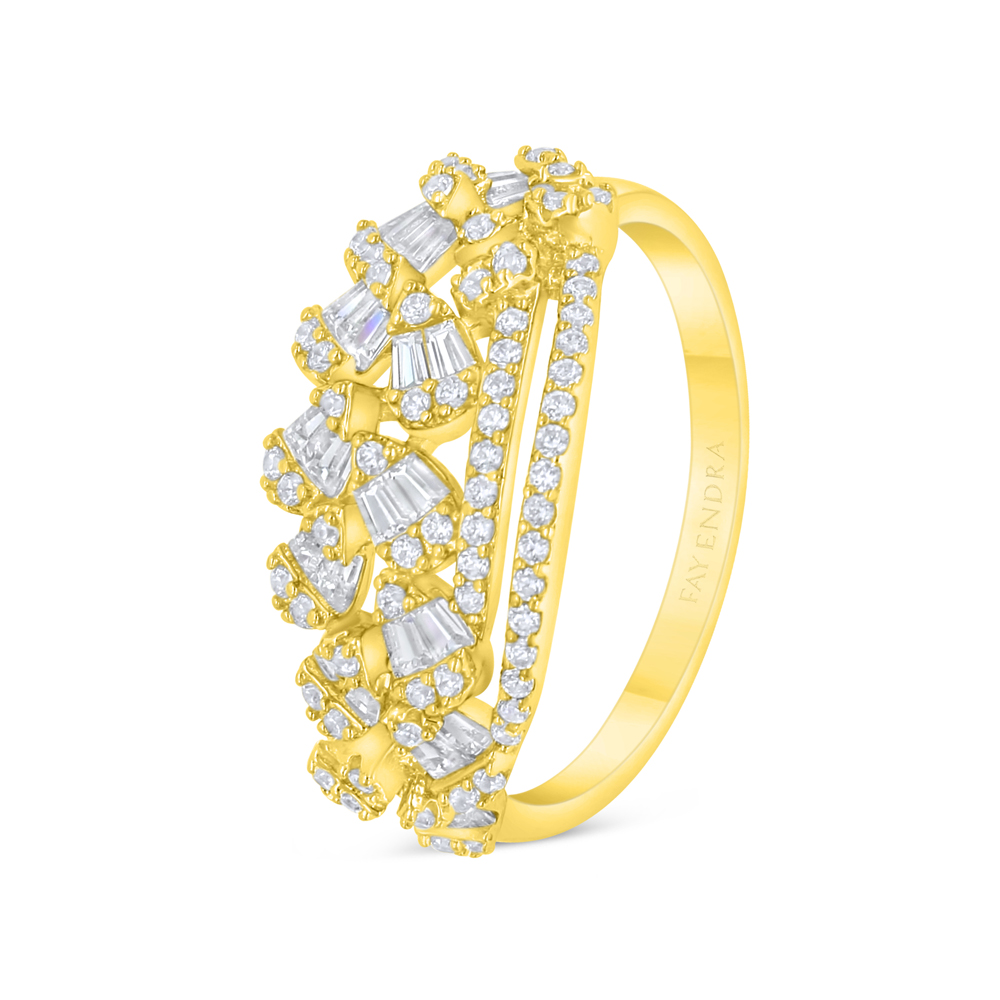 Sterling Silver 925 Ring Golden Plated Embedded With White Zircon