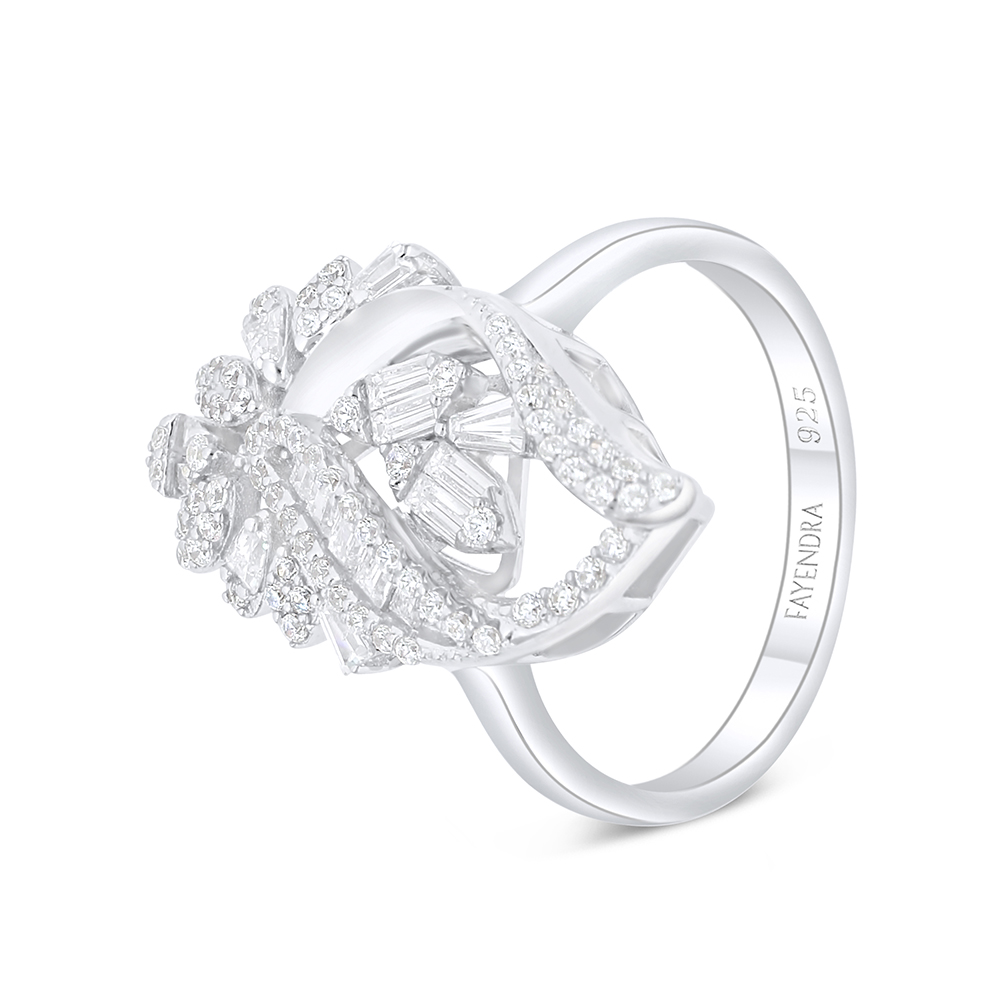 Sterling Silver 925 Ring Rhodium Plated Embedded With White Zircon