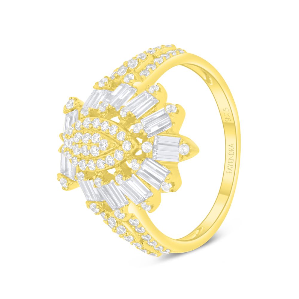 Sterling Silver 925 Ring Golden Plated Embedded With White Zircon