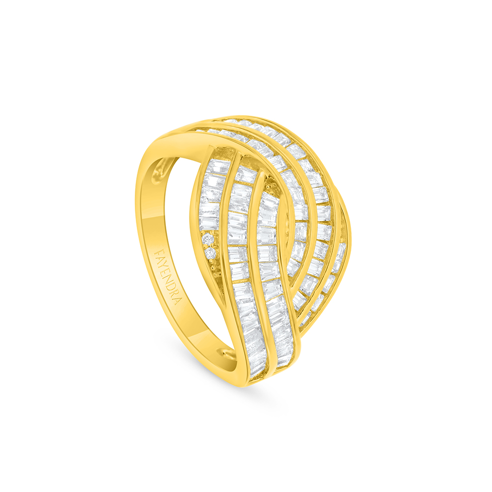 Sterling Silver 925 Ring Golden Plated Embedded With White Zircon