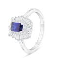 Sterling Silver 925 Ring Rhodium Plated Embedded With Sapphire Corundum And White Zircon