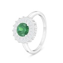 Sterling Silver 925 Ring Rhodium Plated Embedded With Emerald Zircon And White Zircon