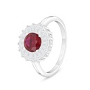 Sterling Silver 925 Ring Rhodium Plated Embedded With Ruby Corundum And White Zircon