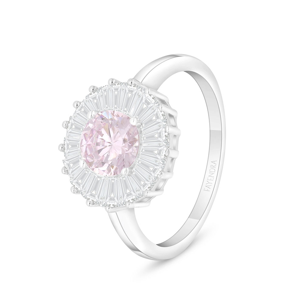 Sterling Silver 925 Ring Rhodium Plated Embedded With Pink Zircon And White Zircon