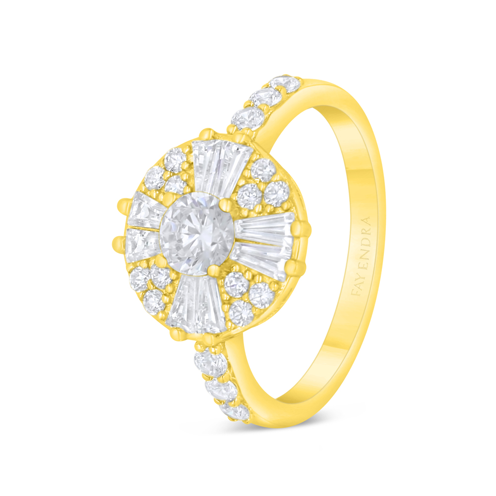 Sterling Silver 925 Ring Golden Plated Embedded With White Zircon