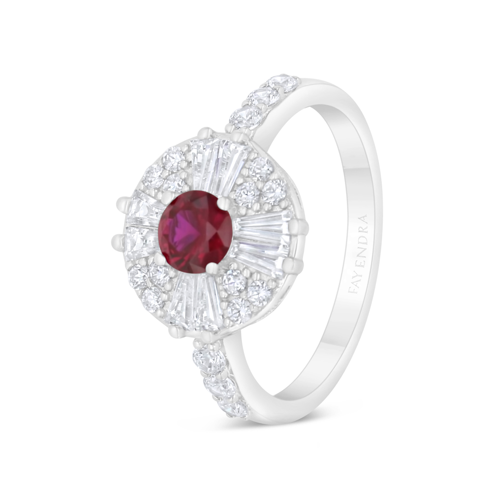 Sterling Silver 925 Ring Rhodium Plated Embedded With Ruby Corundum And White Zircon