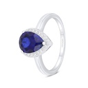 Sterling Silver 925 Ring Rhodium Plated Embedded With Sapphire Corundum And White Zircon