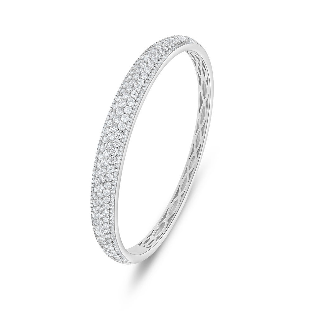 Sterling Silver 925 Bangle Rhodium Plated Embedded With White Zircon (48*54)M