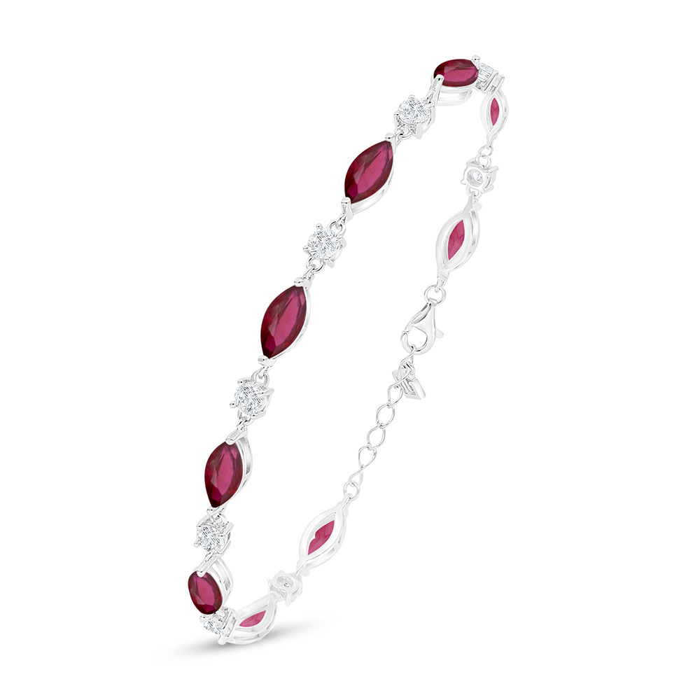 Sterling Silver 925 Bracelet Rhodium Plated Embedded With Ruby Corundum And White Zircon