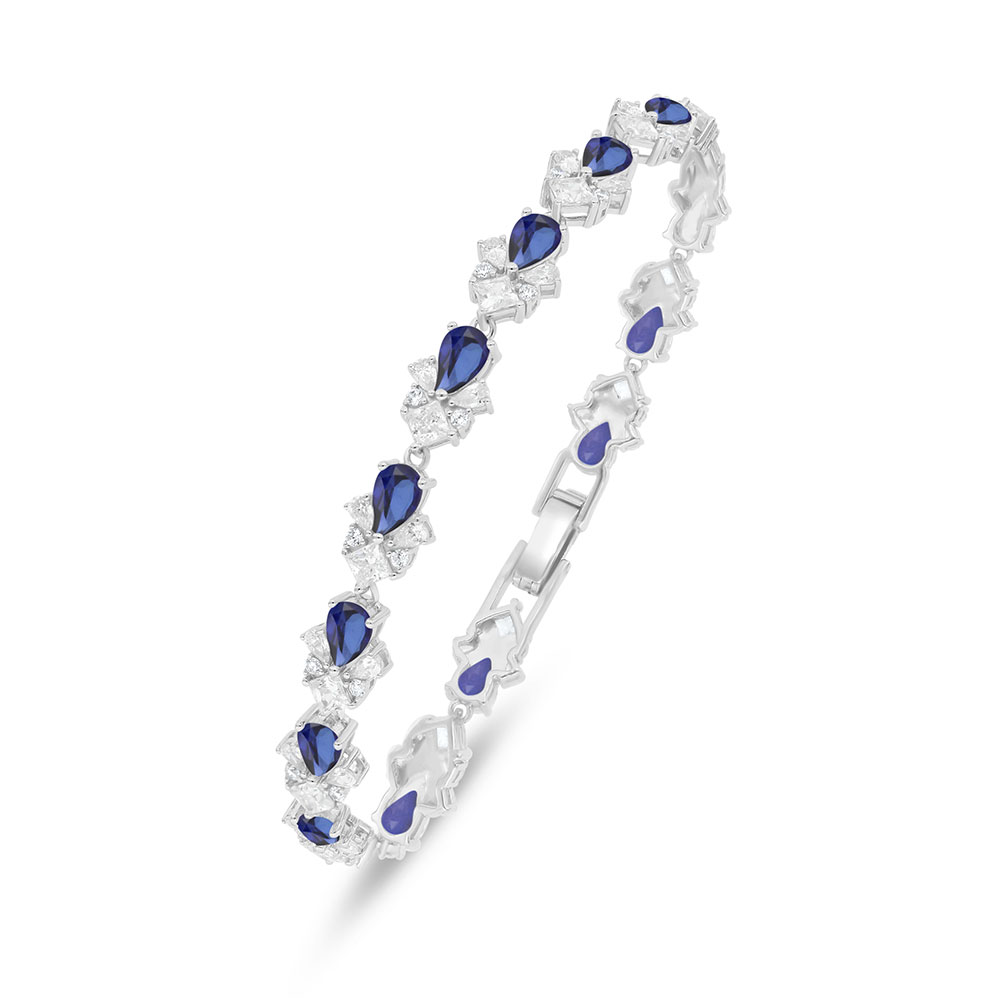 Sterling Silver 925 Bracelet Rhodium Plated Embedded With Sapphire Corundum And White Zircon