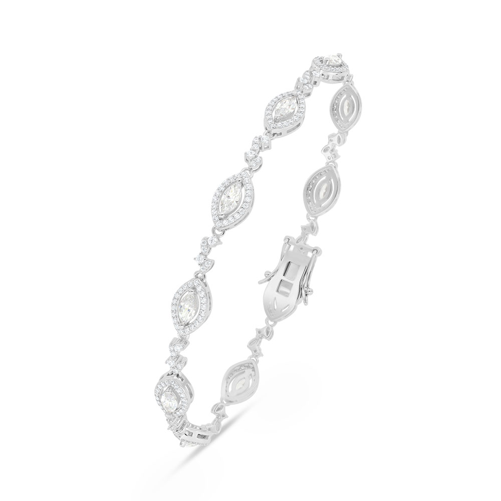 Sterling Silver 925 Bracelet Rhodium Plated Embedded With White Zircon