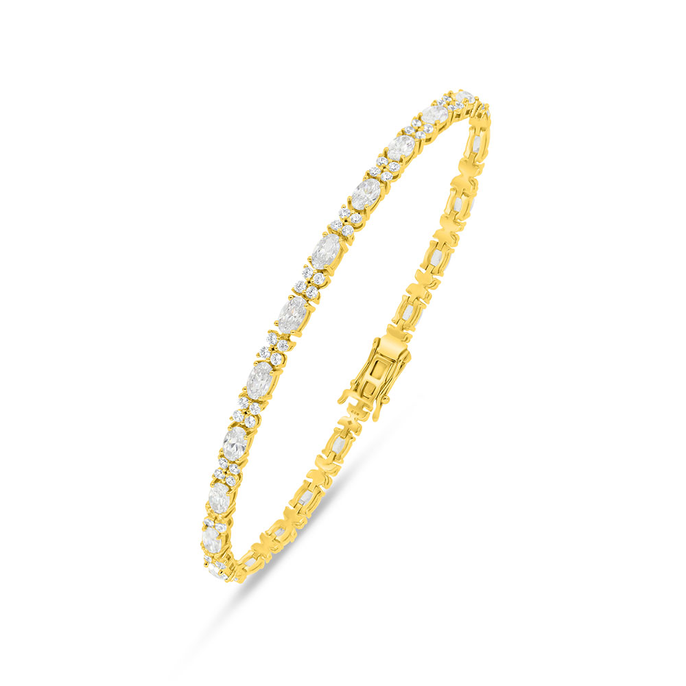 Sterling Silver 925 Bracelet Golden Plated Embedded With White Zircon