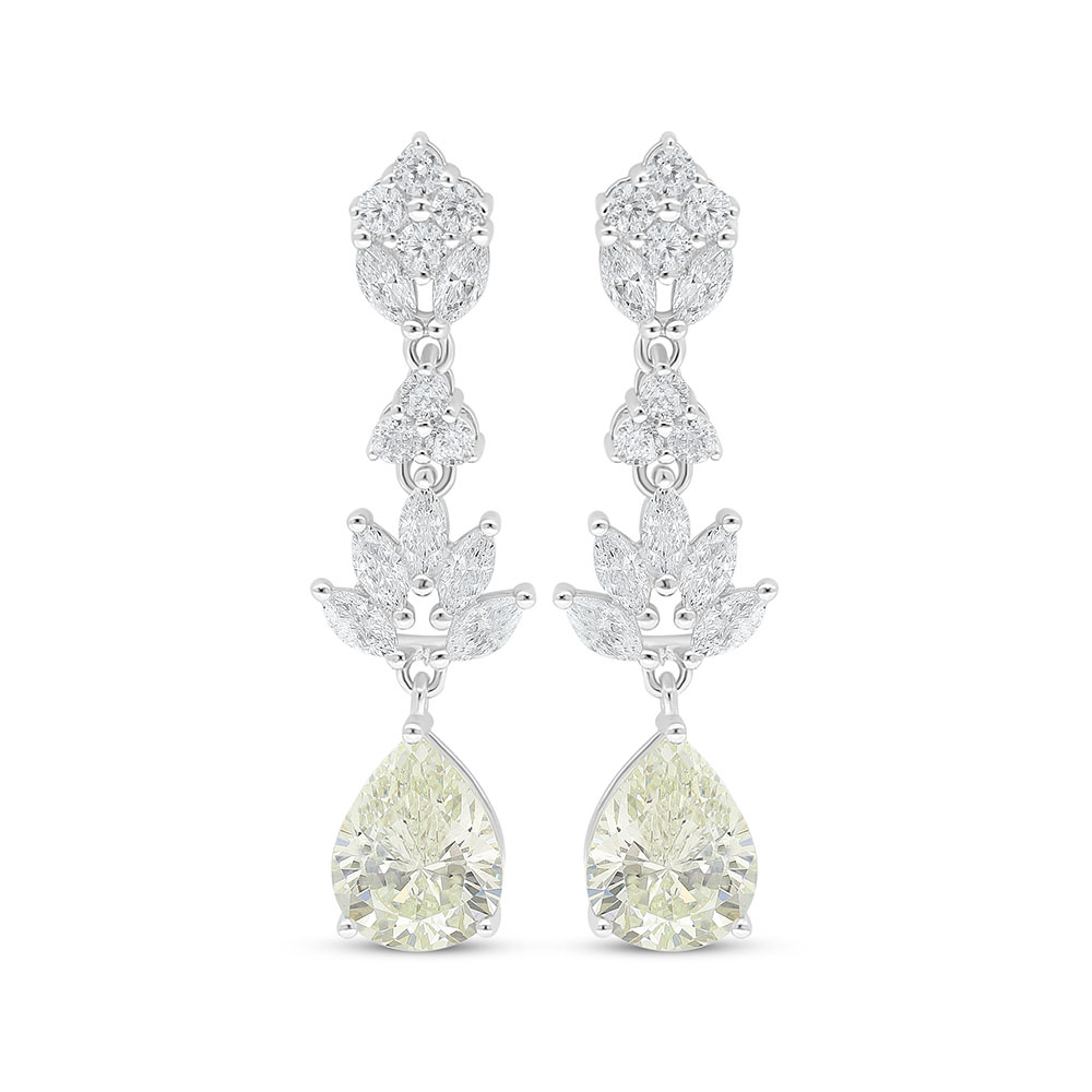 Sterling Silver 925 Earring Rhodium Plated Embedded With Diamond Color And White Zircon