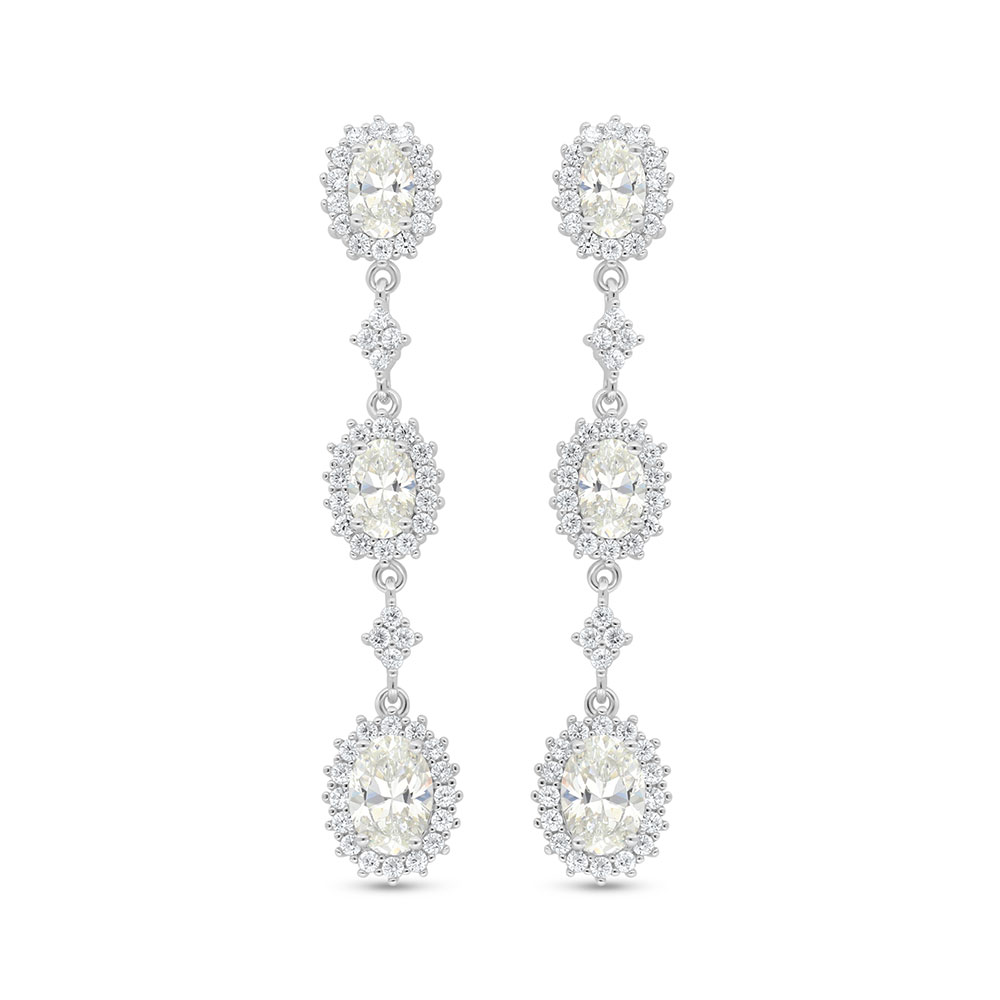 Sterling Silver 925 Earring Rhodium Plated Embedded With Diamond Color And White Zircon