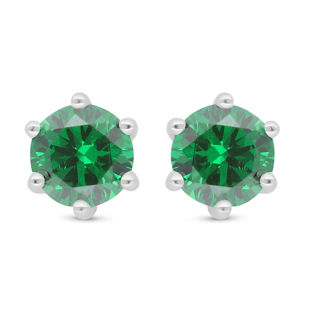 Sterling Silver 925 Earring Rhodium Plated Embedded With Emerald Zircon 