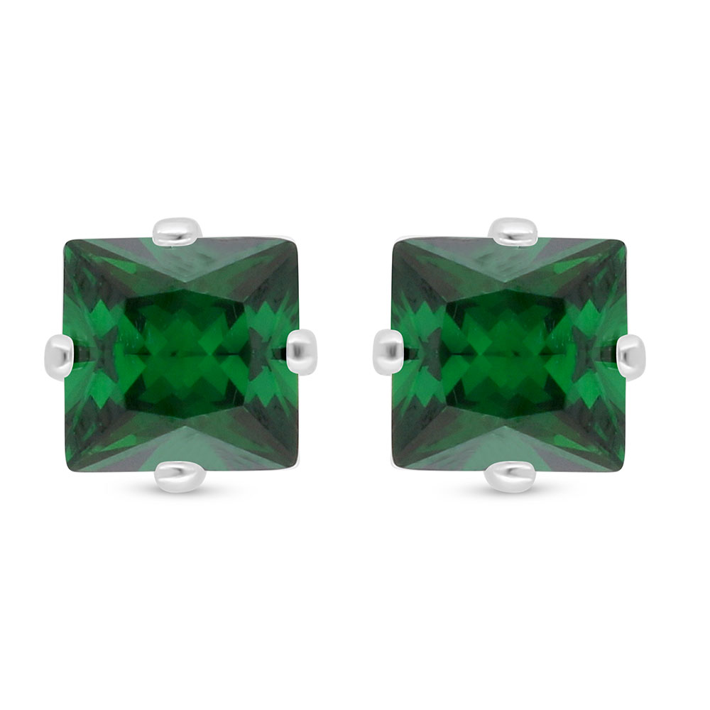 Sterling Silver 925 Earring Rhodium Plated Embedded With Emerald Zircon 