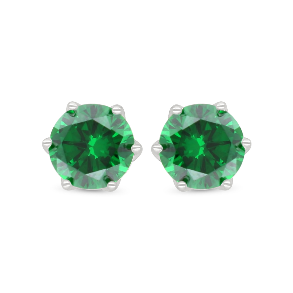 Sterling Silver 925 Earring Rhodium Plated Embedded With Emerald Zircon And White Zircon