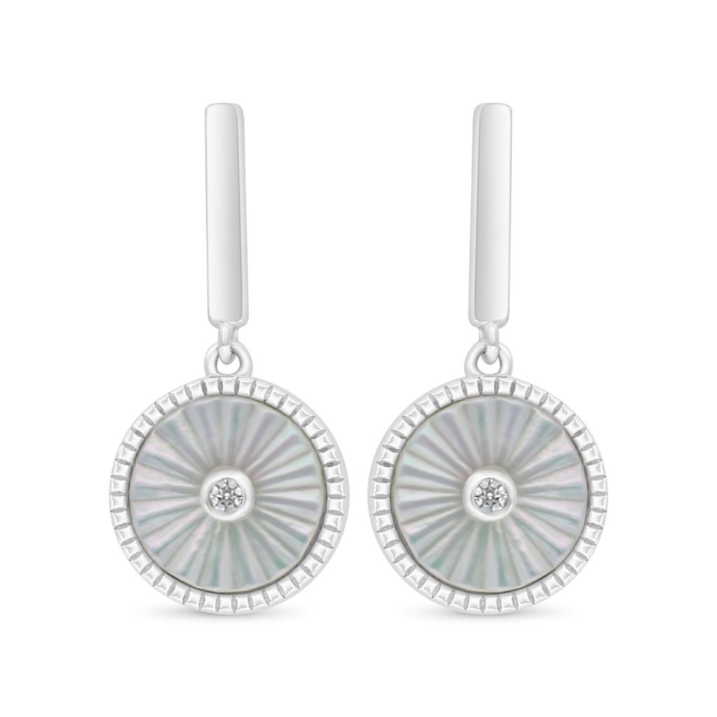 Sterling Silver 925 Earring Rhodium Plated Embedded With White Shell And White Zircon