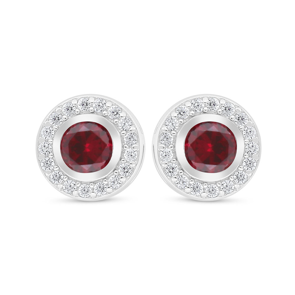 Sterling Silver 925 Earring Rhodium Plated Embedded With Ruby Corundum And White Zircon