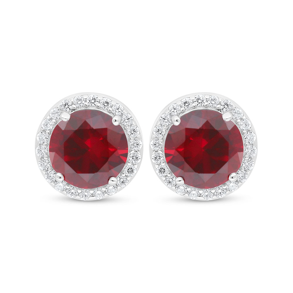 Sterling Silver 925 Earring Rhodium Plated Embedded With Ruby Corundum And White Zircon