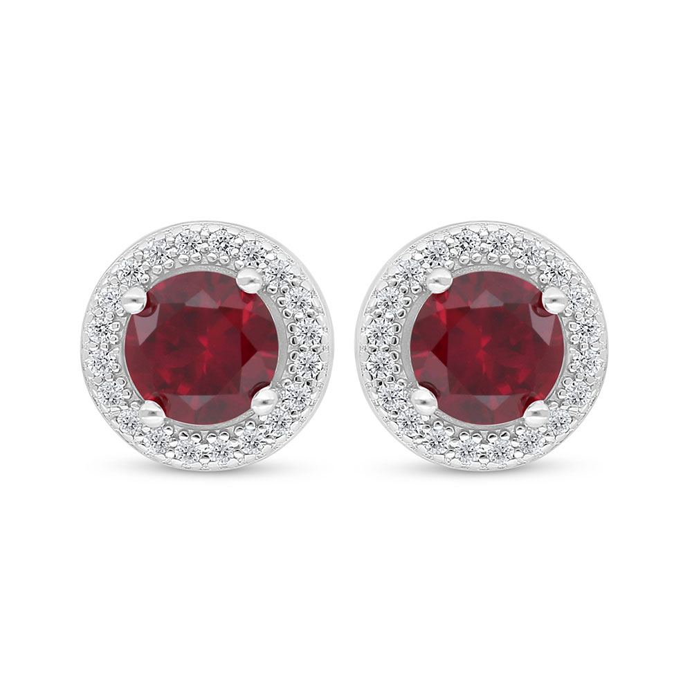 Sterling Silver 925 Earring Rhodium Plated Embedded With Ruby Corundum And White Zircon