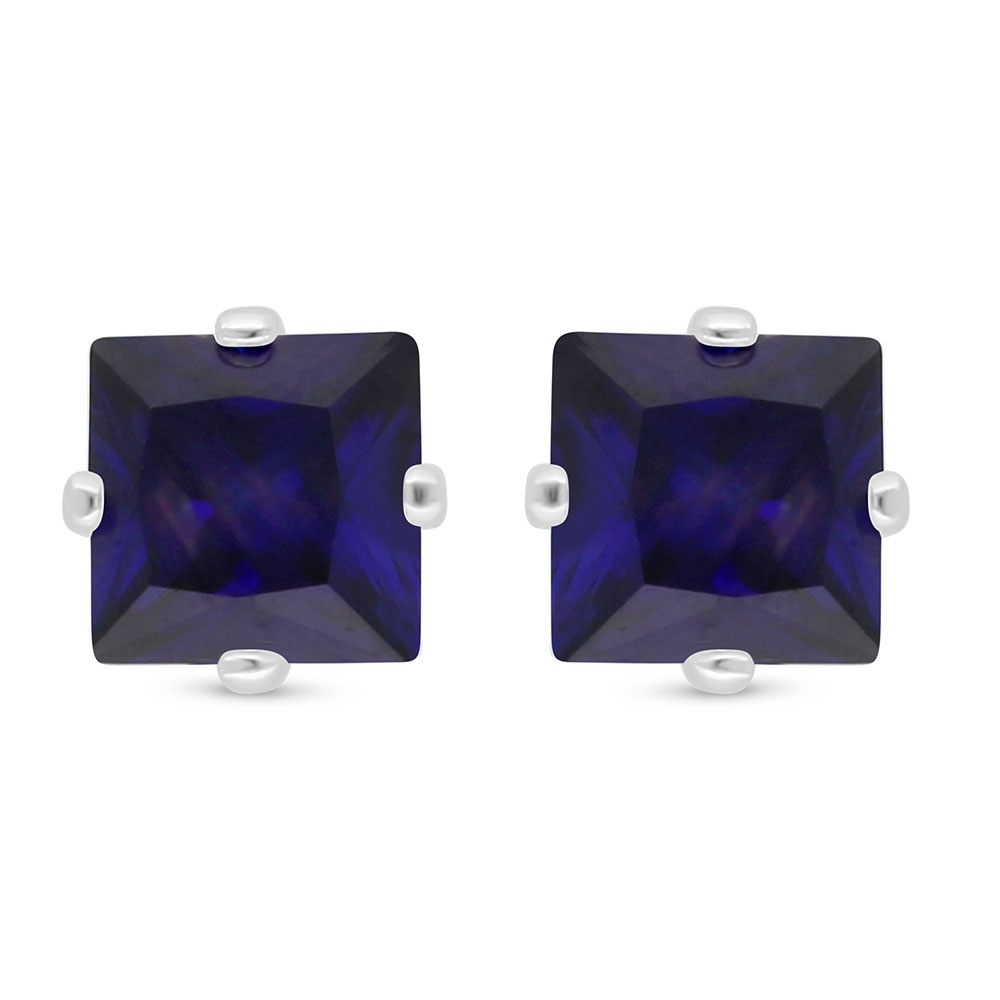 Sterling Silver 925 Earring Rhodium Plated Embedded With Sapphire Corundum 