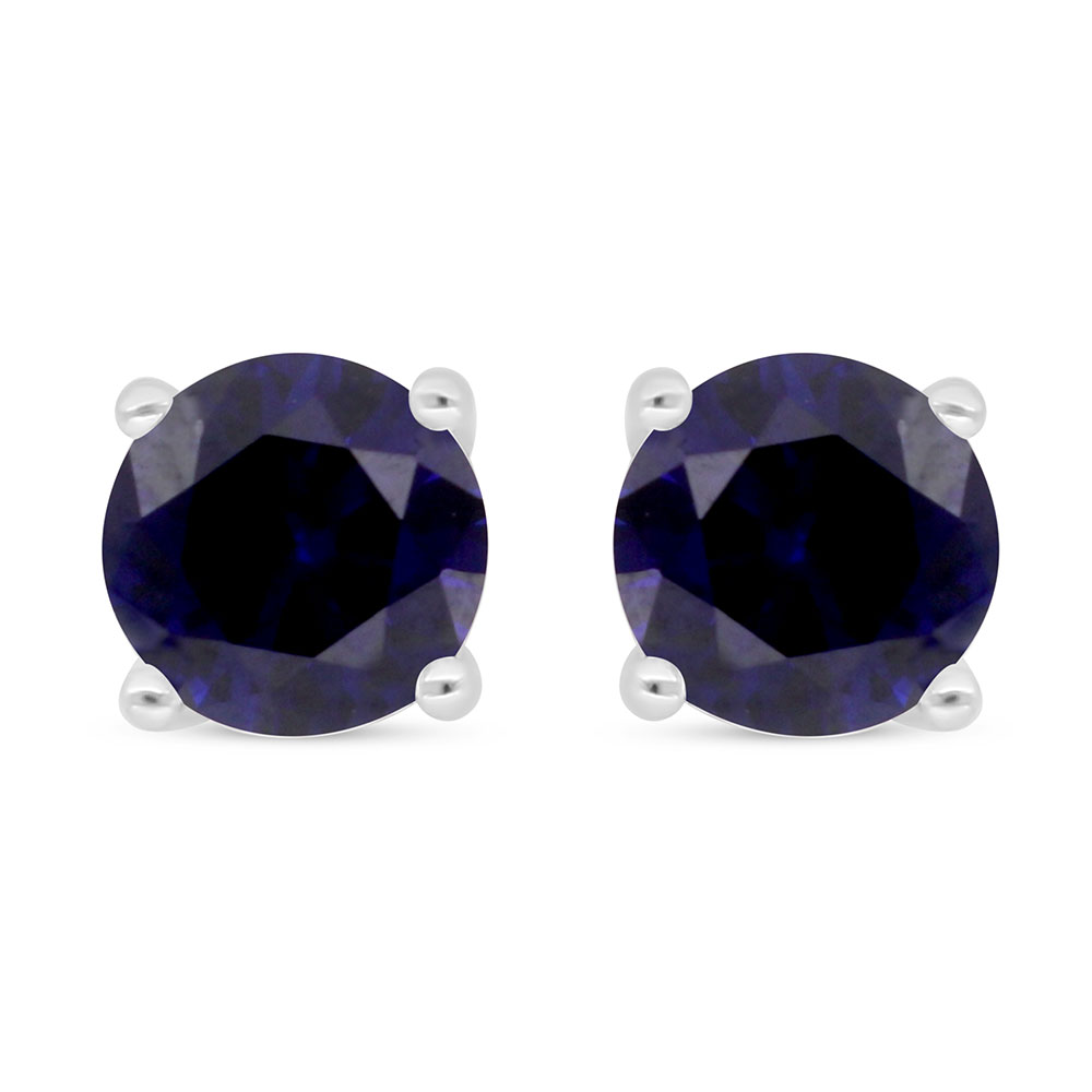 Sterling Silver 925 Earring Rhodium Plated Embedded With Sapphire Corundum 