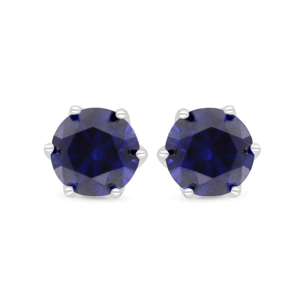 Sterling Silver 925 Earring Rhodium Plated Embedded With Sapphire Corundum And White Zircon