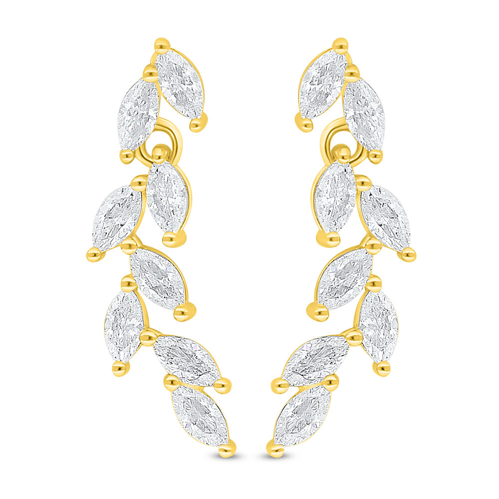 Sterling Silver 925 Earring Golden Plated Embedded With White Zircon