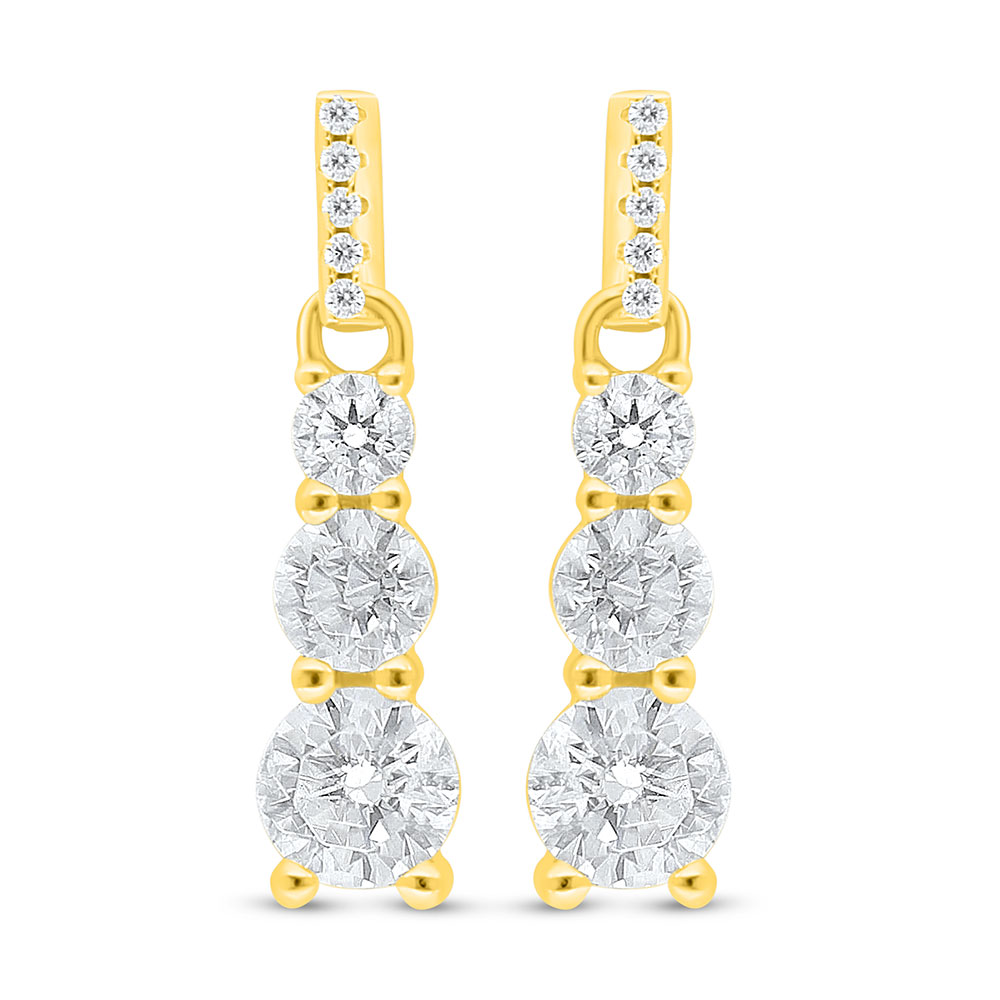 Sterling Silver 925 Earring Golden Plated Embedded With White Zircon