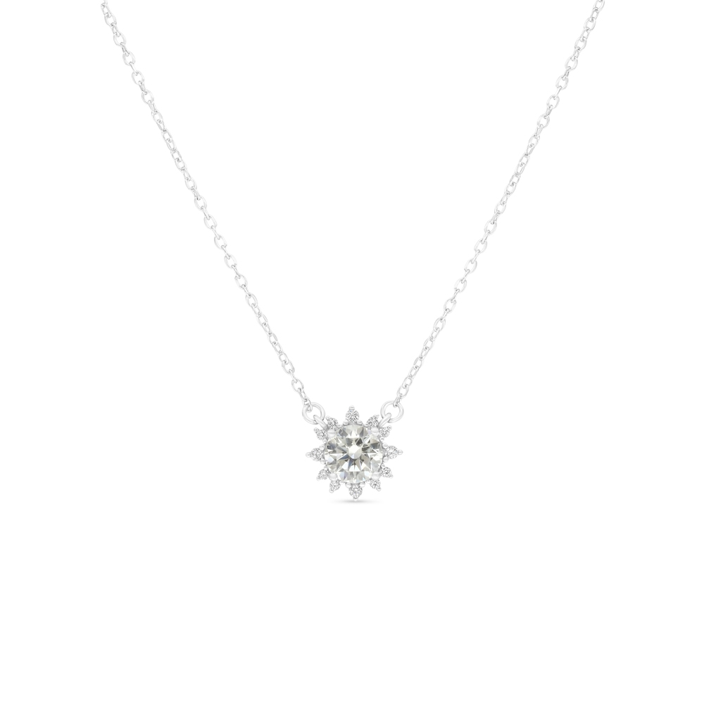 Sterling Silver 925 Necklace Rhodium Plated Embedded With Yellow Diamond And White Zircon
