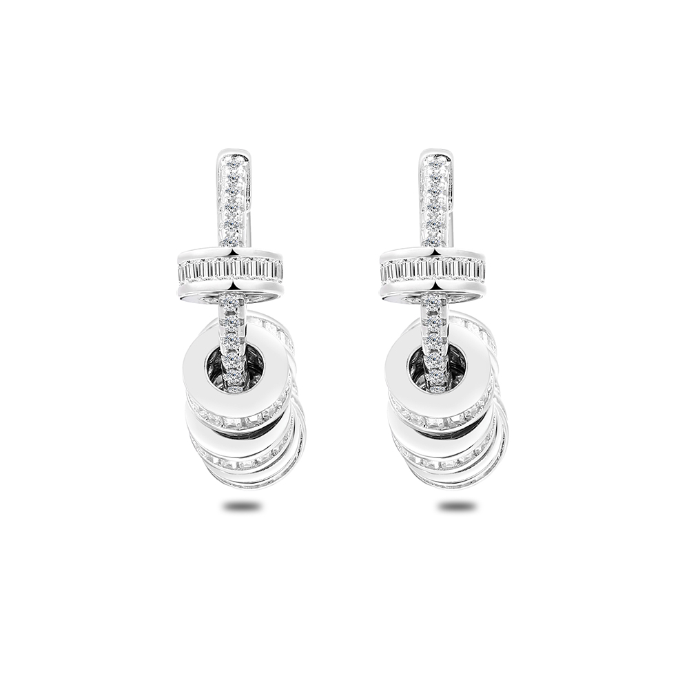 Sterling Silver 925 Earring Rhodium Plated Embedded With White Zircon