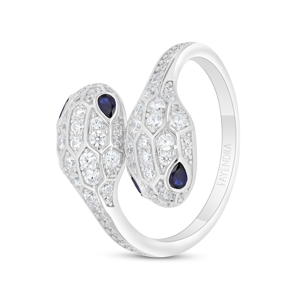 Sterling Silver 925 Ring Rhodium Plated Embedded With Sapphire Corundum And White Zircon