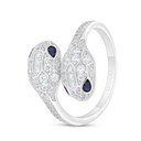 Sterling Silver 925 Ring Rhodium Plated Embedded With Sapphire Corundum And White Zircon