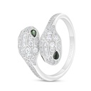 Sterling Silver 925 Ring Rhodium Plated Embedded With Emerald Zircon And White Zircon