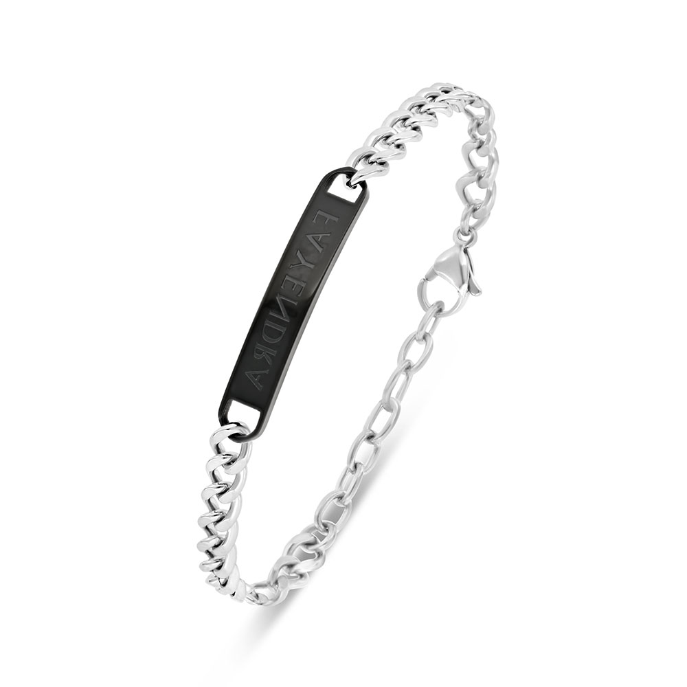 Stainless Steel Bracelet 316L And 304L Silver And Black Plated (LOGO) 