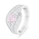 Sterling Silver 925 Ring (Twins) Rhodium Plated Embedded With Pink Zircon And White Zircon