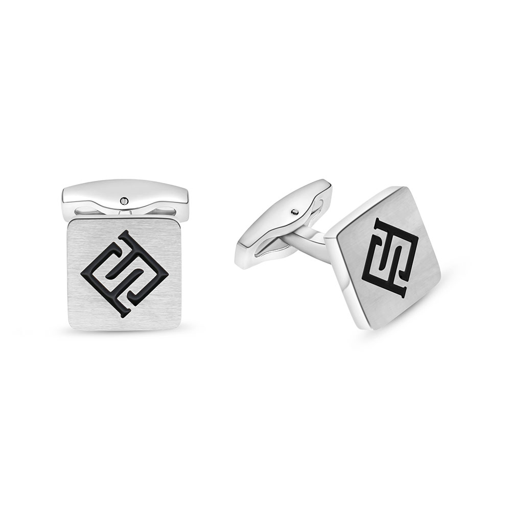 Stainless Steel Cufflink 316L Silver And Black Plated With LOGO