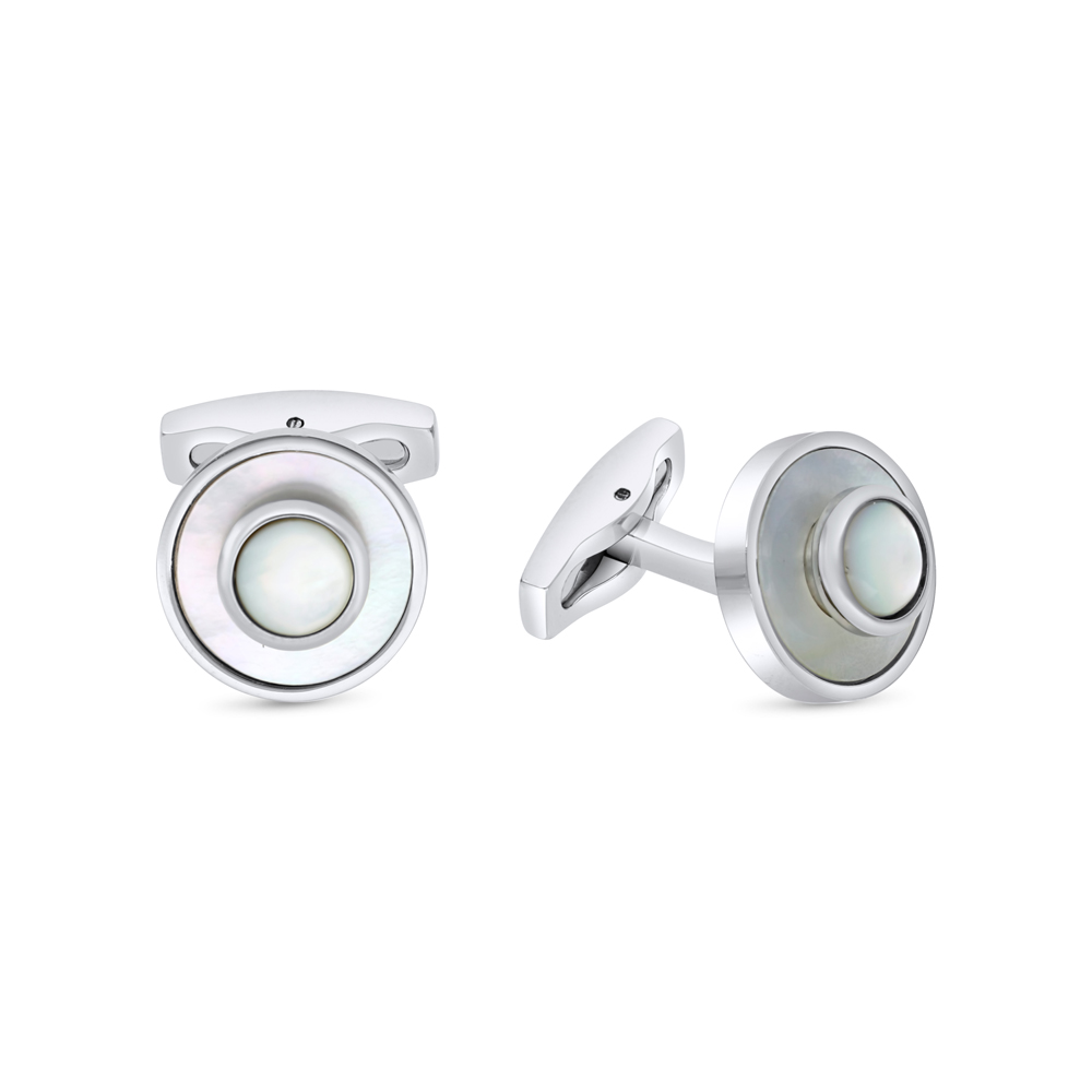 Stainless Steel Cufflink 316L Silver And Black Plated  Embedded With White Shell 