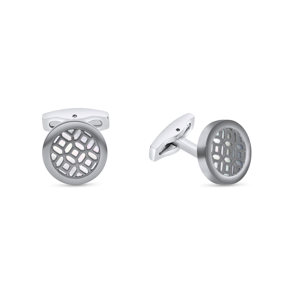 Stainless Steel Cufflink 316L Silver And Black Plated  Embedded With White Shell 