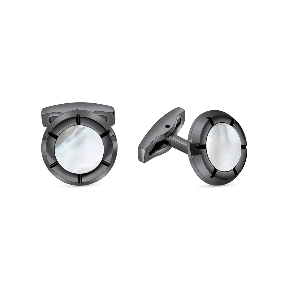 Stainless Steel Cufflink 316L Black Plated  Embedded With White Shell 