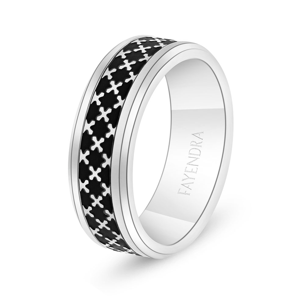 Stainless Steel Wedding Ring 316L Silver And Black Plated For Men