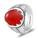 Sterling Silver 925 Ring Rhodium Plated Embedded With Red AGATE And White CZ