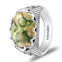 Sterling Silver 925 Ring Rhodium Plated Embedded With Royolite And White CZ