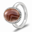 Sterling Silver 925 Ring Rhodium Plated Embedded With BOTSWANA AGATE