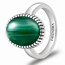 Sterling Silver 925 Ring Rhodium Plated Embedded With Malachite