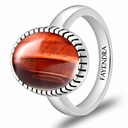 Sterling Silver 925 Ring Rhodium Plated Embedded With RED TIGER EYE