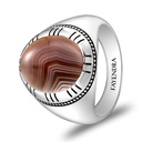 Sterling Silver 925 Ring Rhodium Plated Embedded With BOTSWANA AGATE